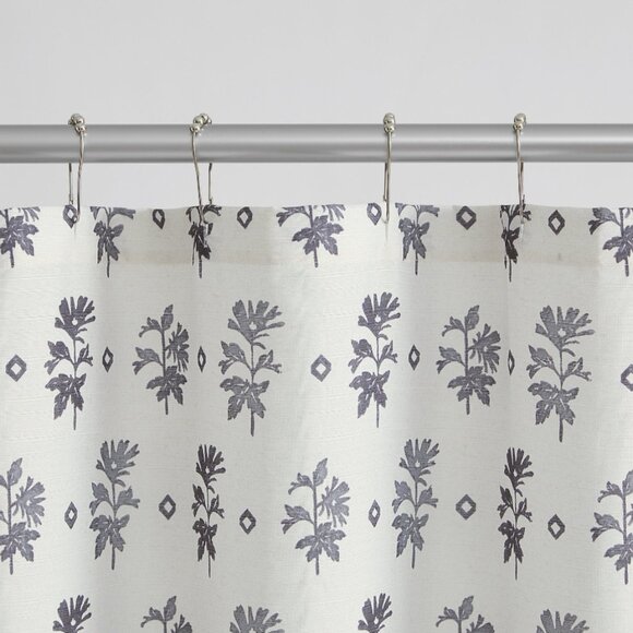 MAINSTAYS Farmhouse Floral Grey Polyester Slub Shower Curtain 72 x 72 - Picture 2 of 6